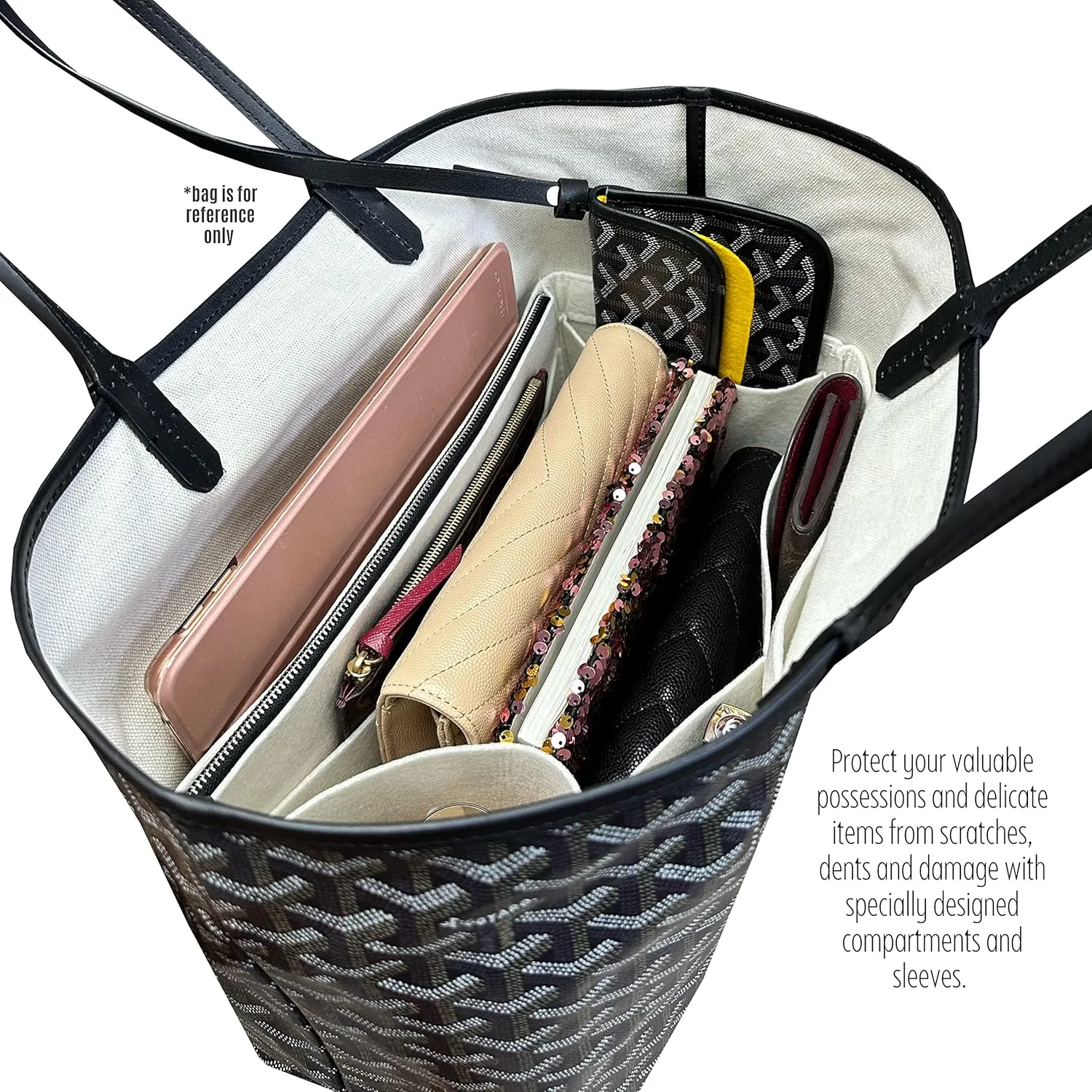 Premium Bag Organizer fits St louis PM Bag Organizer and St Louis GM Tote Bag Insert, Handmade 2mm Double Layered Oval Shaped Felt Snug Sturdy Silver Zipper (For St Louis GM, Sunrise Red)