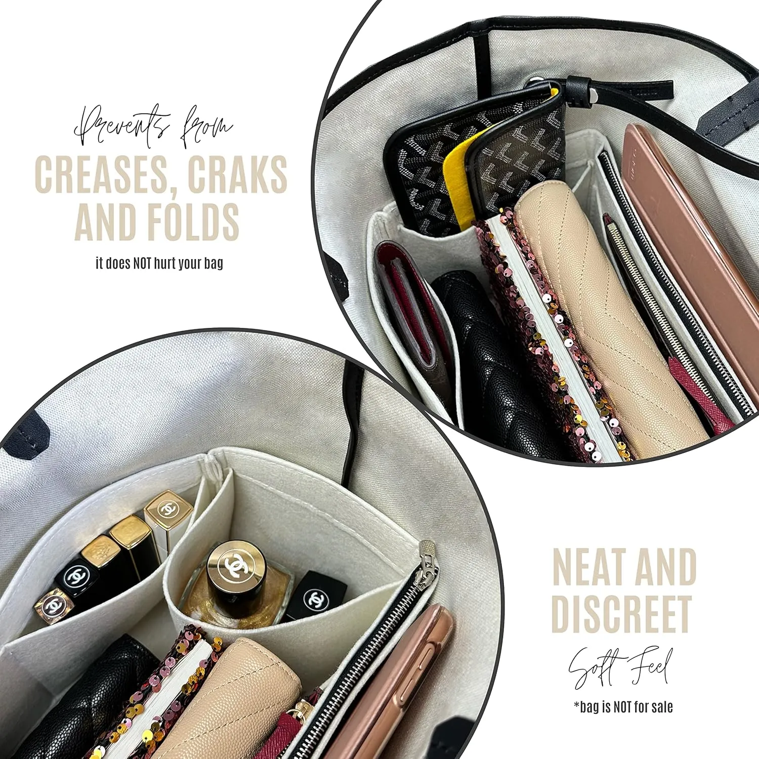 Premium Bag Organizer fits St louis PM Bag Organizer and St Louis GM Tote Bag Insert, Handmade 2mm Double Layered Oval Shaped Felt Snug Sturdy Silver Zipper (For St Louis GM, Sunrise Red)