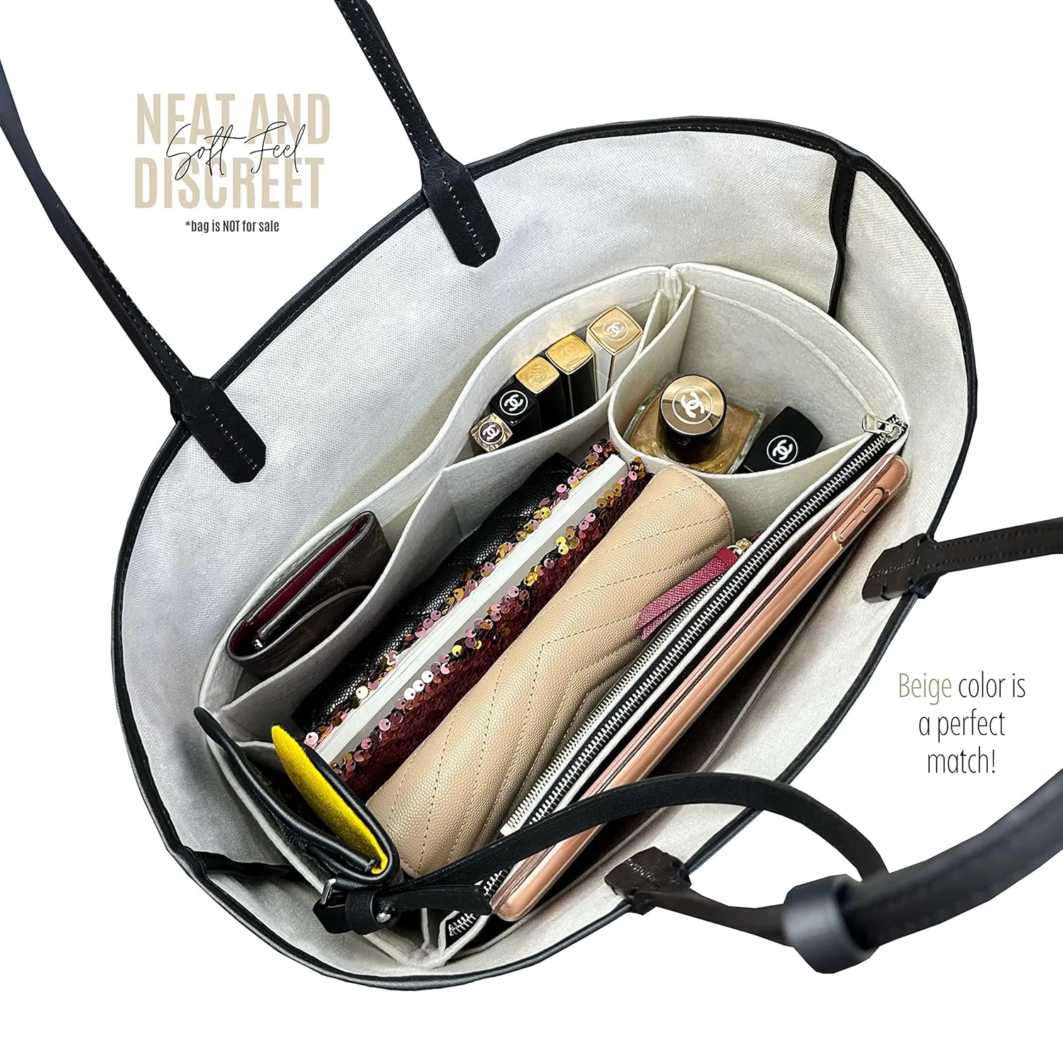 Premium Bag Organizer fits St louis PM Bag Organizer and St Louis GM Tote Bag Insert, Handmade 2mm Double Layered Oval Shaped Felt Snug Sturdy Silver Zipper (For St Louis GM, Sunrise Red)