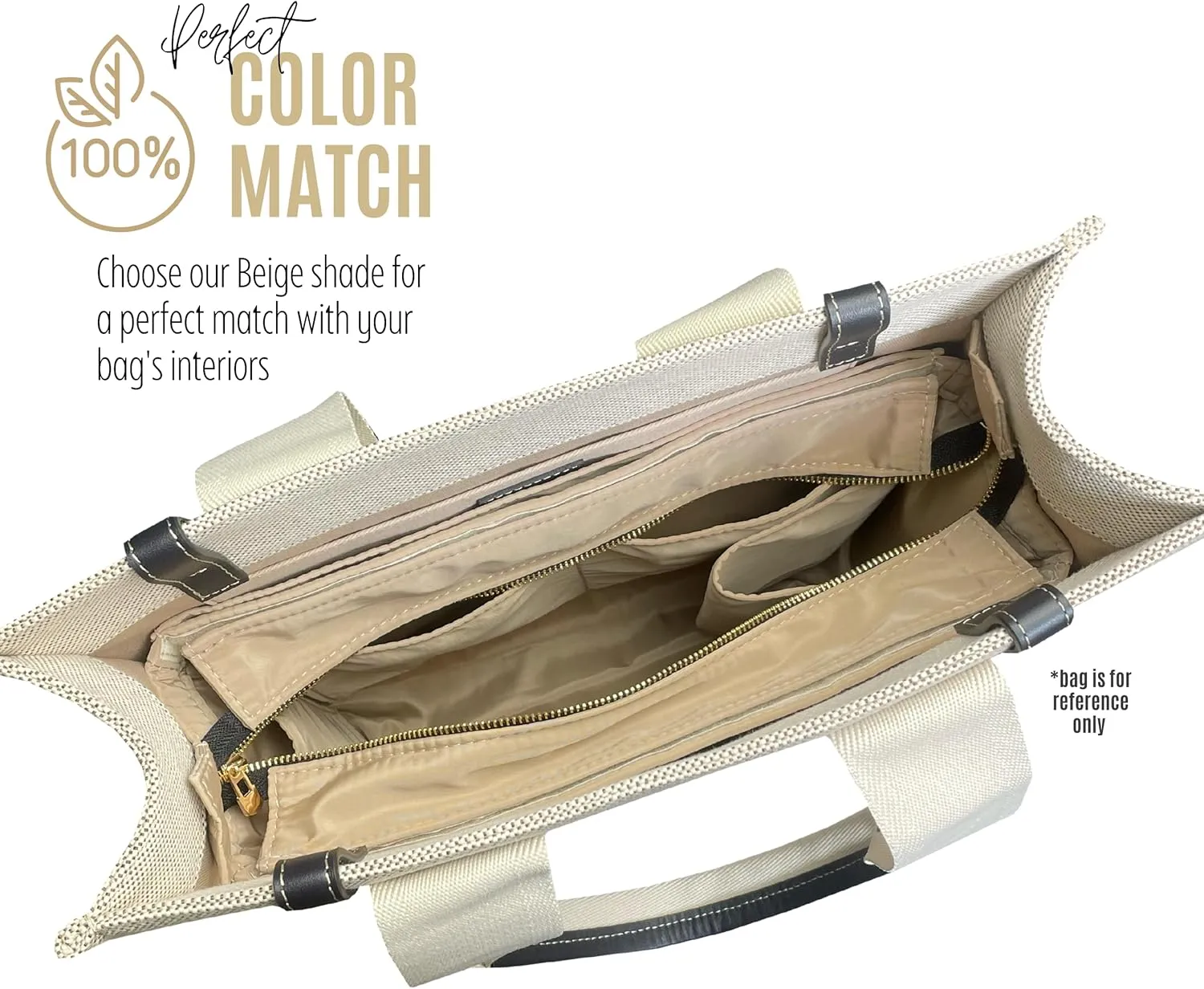 Premium Purse Organizer compatible with Chloe Woody Tote Insert, Handmade Waterproof Nylon Insert fits Small/Medium/Large Tote, Perfect Fit (Beige, For Large Woody)