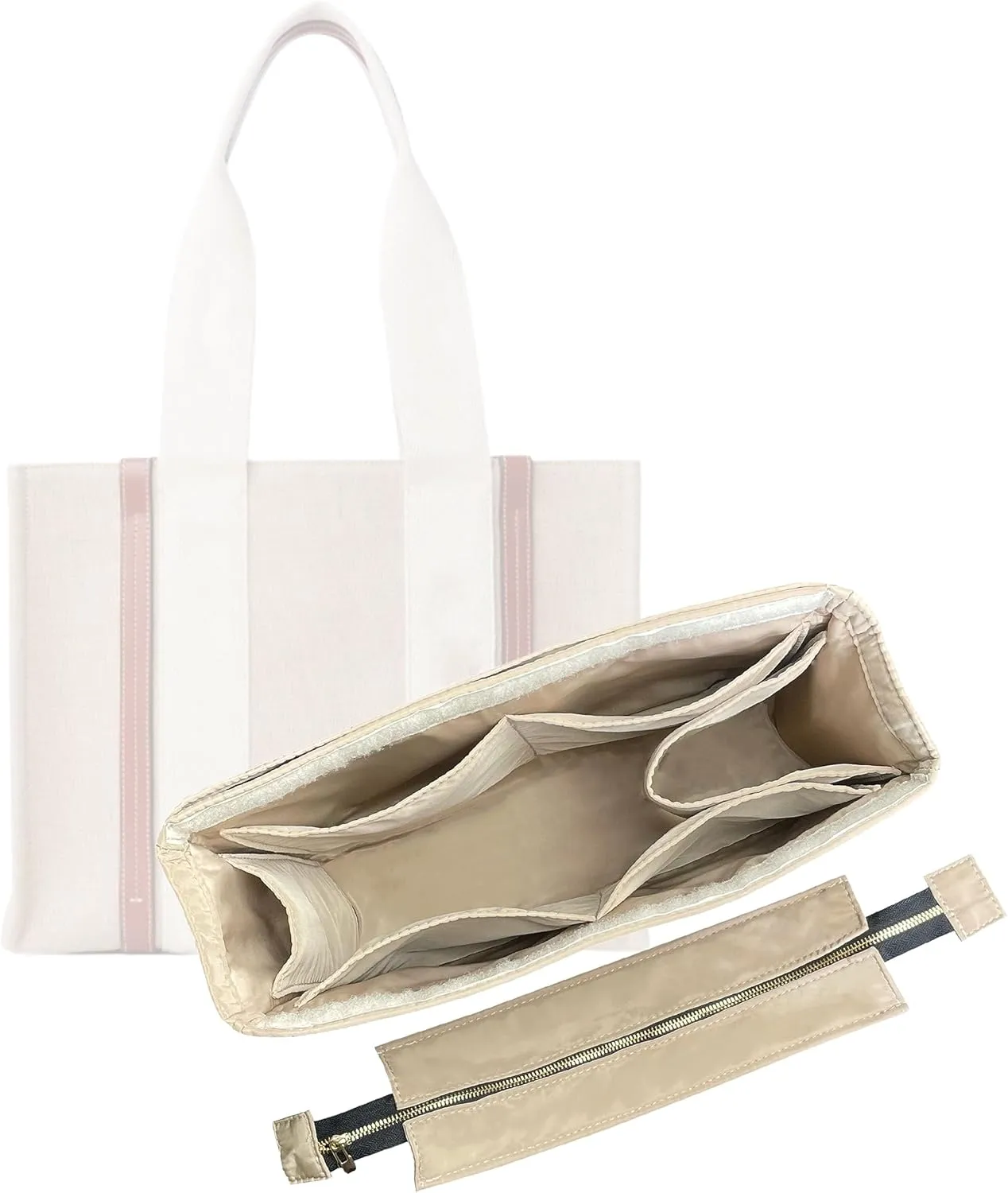 Premium Purse Organizer compatible with Chloe Woody Tote Insert, Handmade Waterproof Nylon Insert fits Small/Medium/Large Tote, Perfect Fit (Beige, For Large Woody)