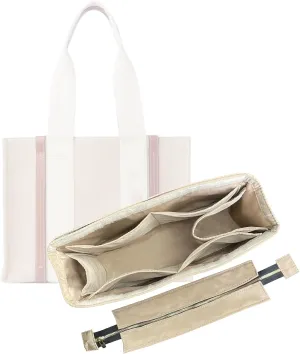 Premium Purse Organizer compatible with Chloe Woody Tote Insert, Handmade Waterproof Nylon Insert fits Small/Medium/Large Tote, Perfect Fit (Beige, For Medium Woody)