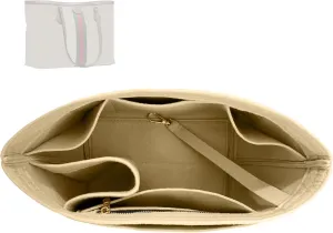 Premium Purse Organizer compatible with Gucci Ophidia Medium Tote Insert - Handmade Oval Shaped Felt Bag Organizer, Perfect Fit Gold Zipper (Cream, For Medium Ophidia)
