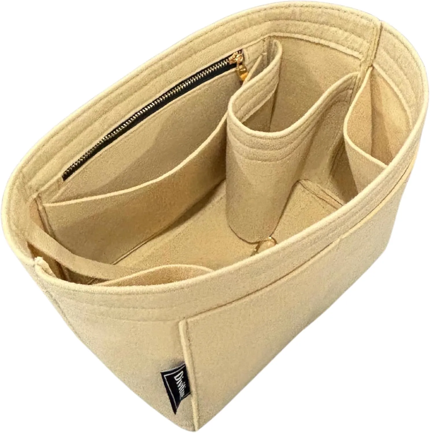 Premium Purse Organizer compatible with Gucci Ophidia Medium Tote Insert - Handmade Oval Shaped Felt Bag Organizer, Perfect Fit Gold Zipper (Cream, For Medium Ophidia)