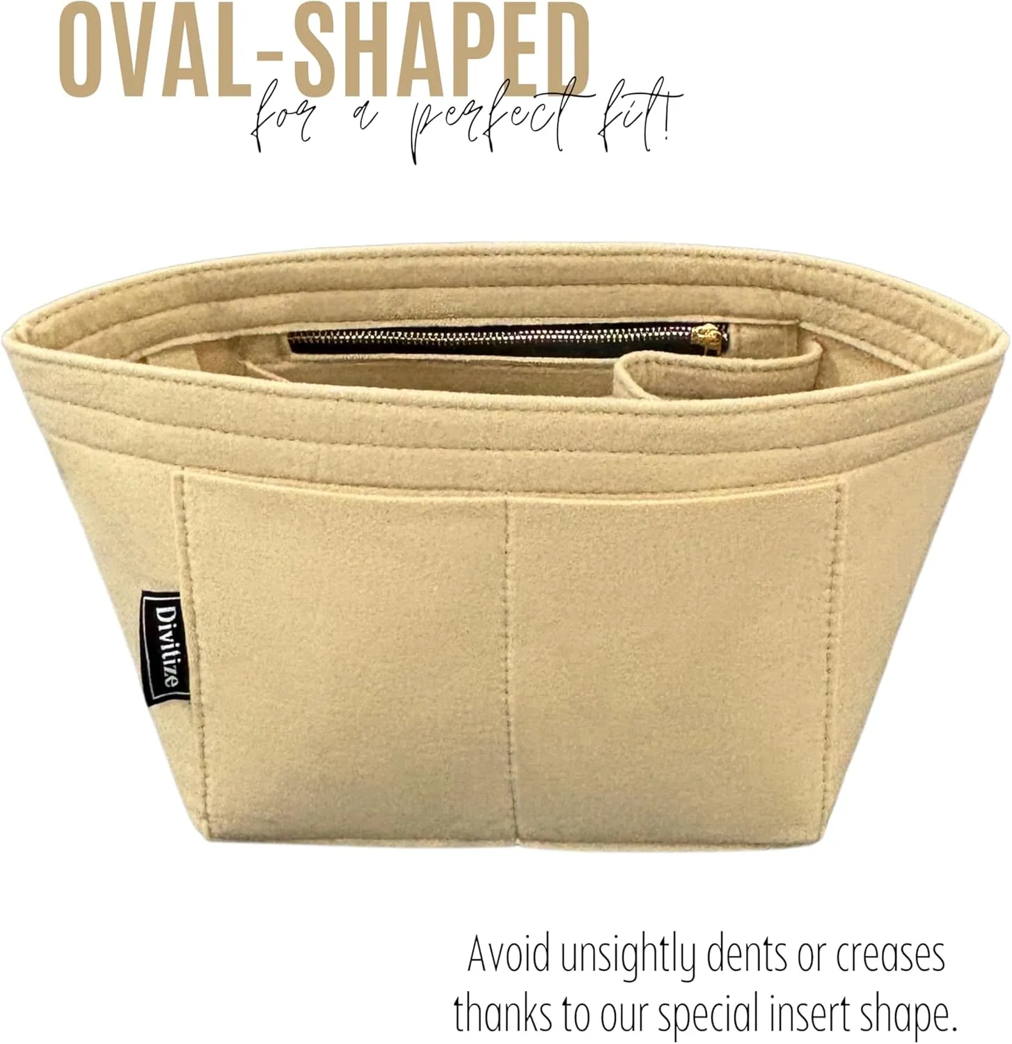 Premium Purse Organizer compatible with Gucci Ophidia Medium Tote Insert - Handmade Oval Shaped Felt Bag Organizer, Perfect Fit Gold Zipper (Cream, For Medium Ophidia)