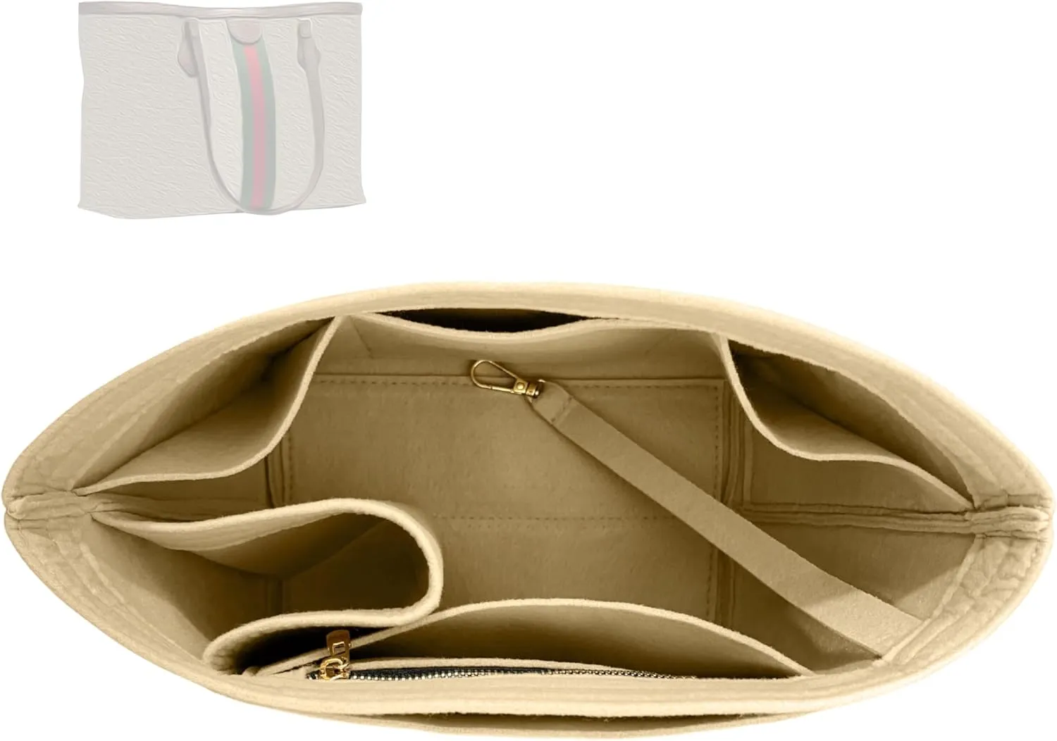 Premium Purse Organizer compatible with Gucci Ophidia Medium Tote Insert - Handmade Oval Shaped Felt Bag Organizer, Perfect Fit Gold Zipper (Cream, For Medium Ophidia)