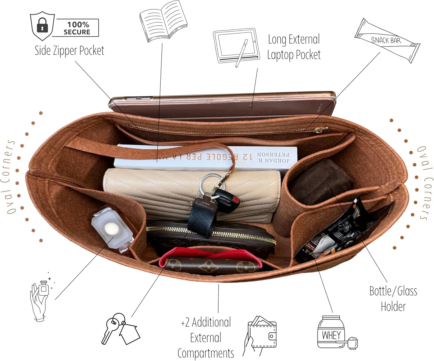 Premium Purse Organizer compatible with Lv Low Key Cabas MM Insert - Handmade Bag Organizer 2mm Thick, Perfect fit for MM Cabas Tote (Brown, For Low Key Cabas MM)