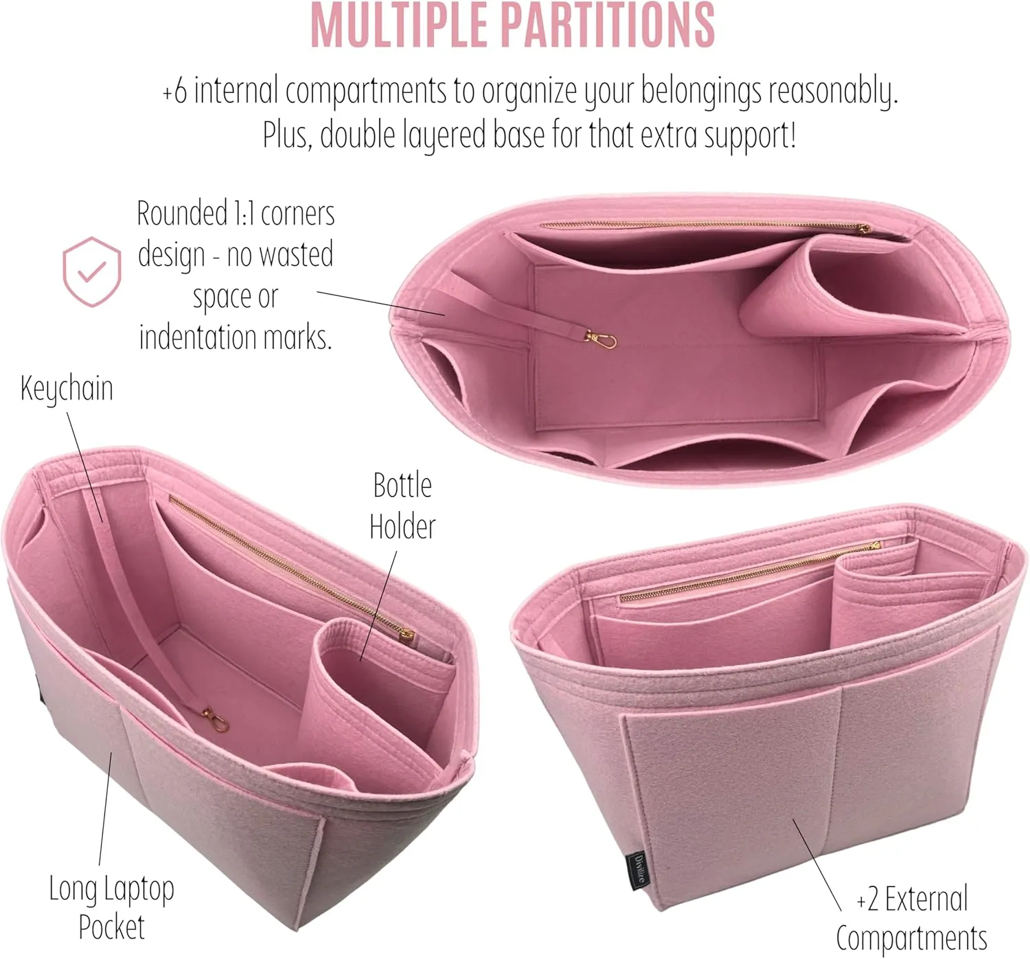 Premium Purse Organizer compatible with Lv Neverfull Bag Organizer - Handmade Oval Shaped Purse Insert with Gold Zipper, Perfect Fit for PM/MM/GM Tote, 2mm Felt (Beige, For Neverf. GM)