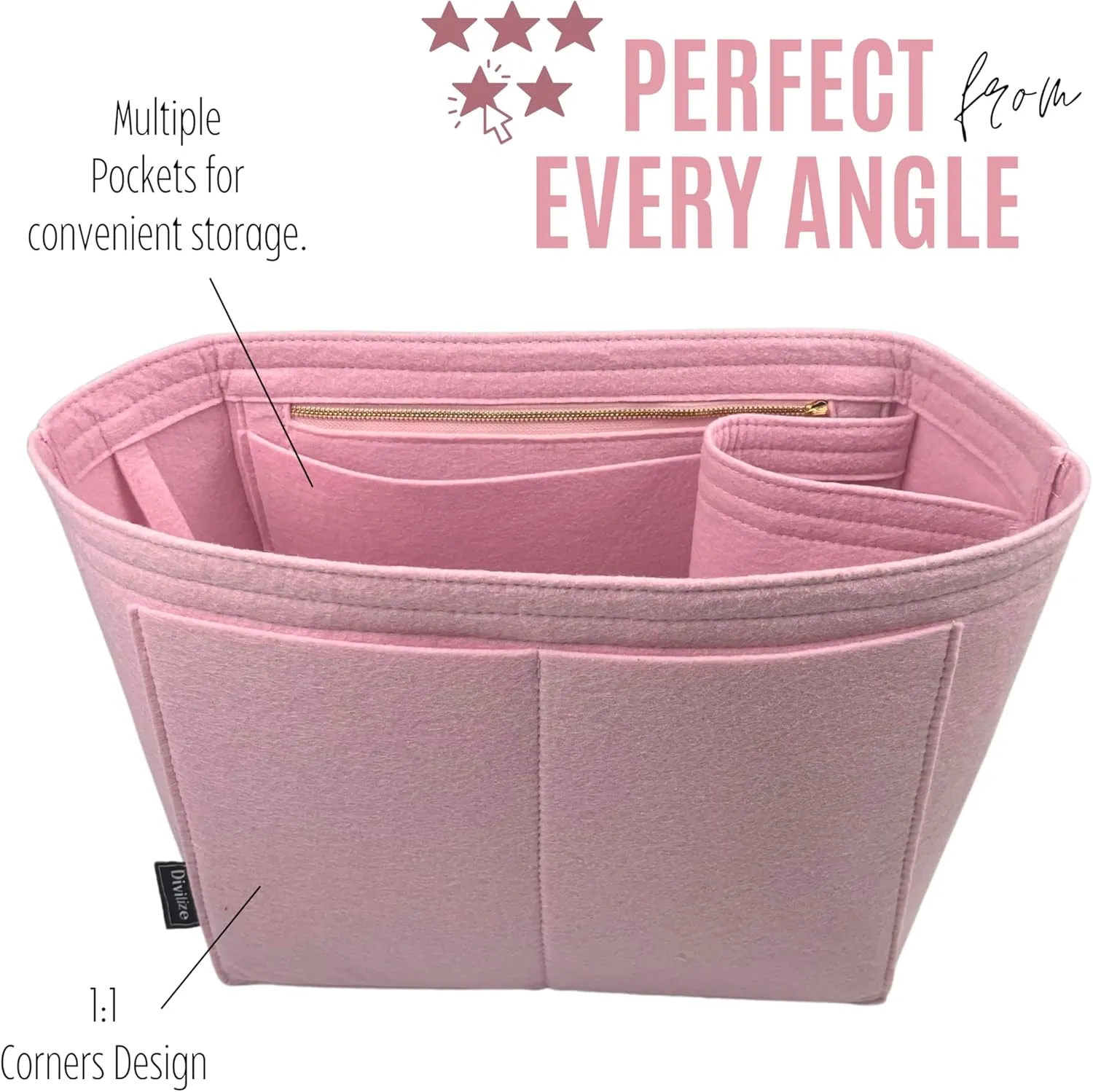 Premium Purse Organizer compatible with Lv Neverfull Bag Organizer - Handmade Oval Shaped Purse Insert with Gold Zipper, Perfect Fit for PM/MM/GM Tote, 2mm Felt (Beige, For Neverf. GM)