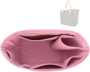 Premium Purse Organizer compatible with Lv Neverfull Bag Organizer - Handmade Oval Shaped Purse Insert with Gold Zipper, Perfect Fit for PM/MM/GM Tote, 2mm Felt (Beige, For Neverf. GM)