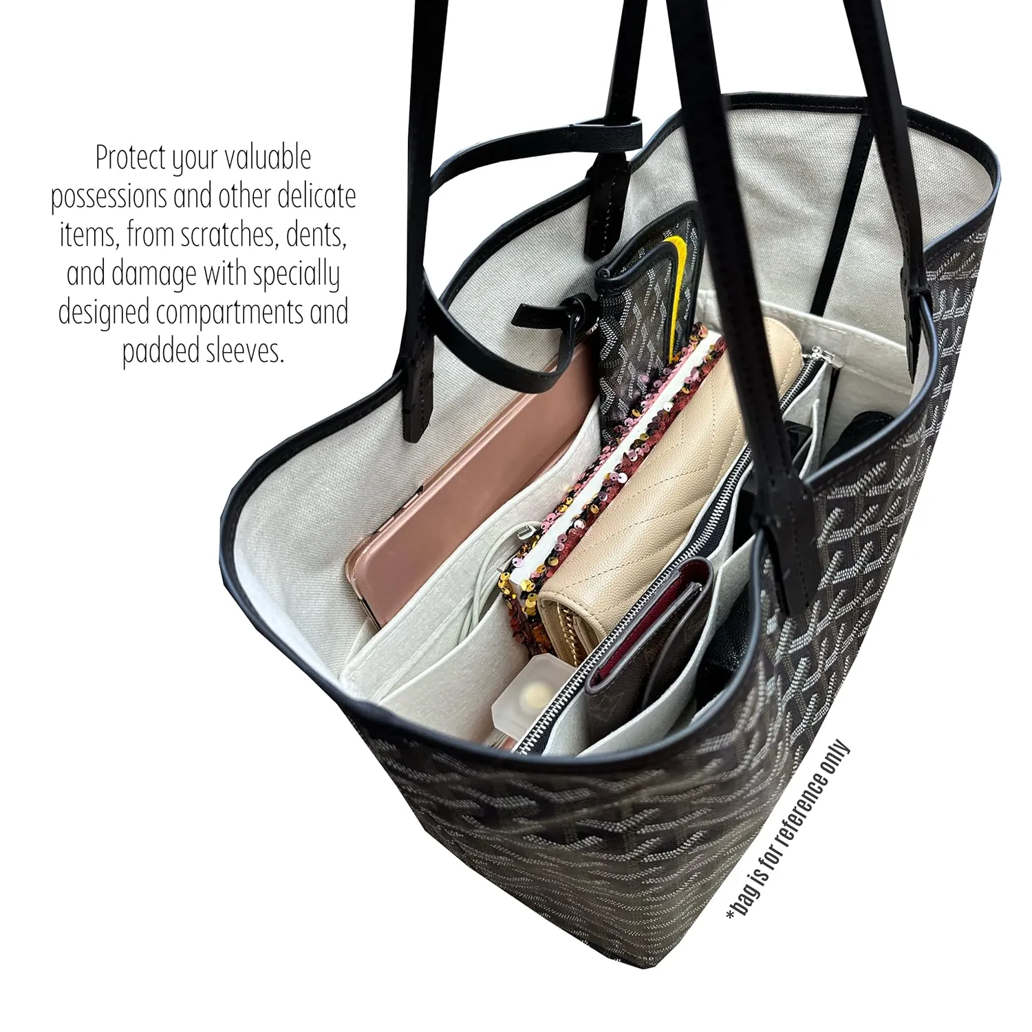 Premium Purse Organizer fits St louis PM Bag Organizer, Saint Louis GM Tote Bag Insert, Handmade 2mm Premium Felt Snug Sturdy Oval Shape with Silver Zipper (For St Louis GM, Beige)