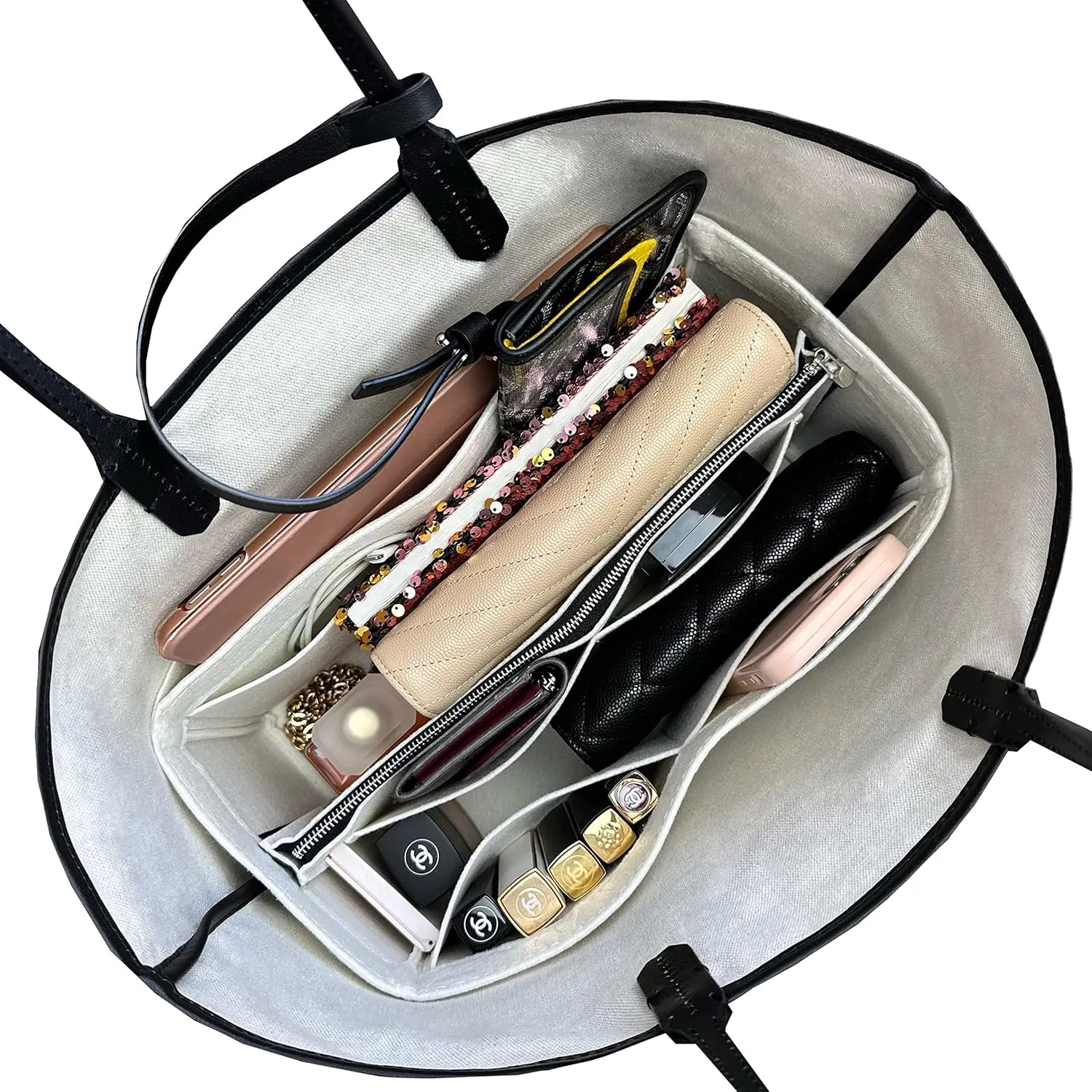 Premium Purse Organizer fits St louis PM Bag Organizer, Saint Louis GM Tote Bag Insert, Handmade 2mm Premium Felt Snug Sturdy Oval Shape with Silver Zipper (For St Louis GM, Beige)