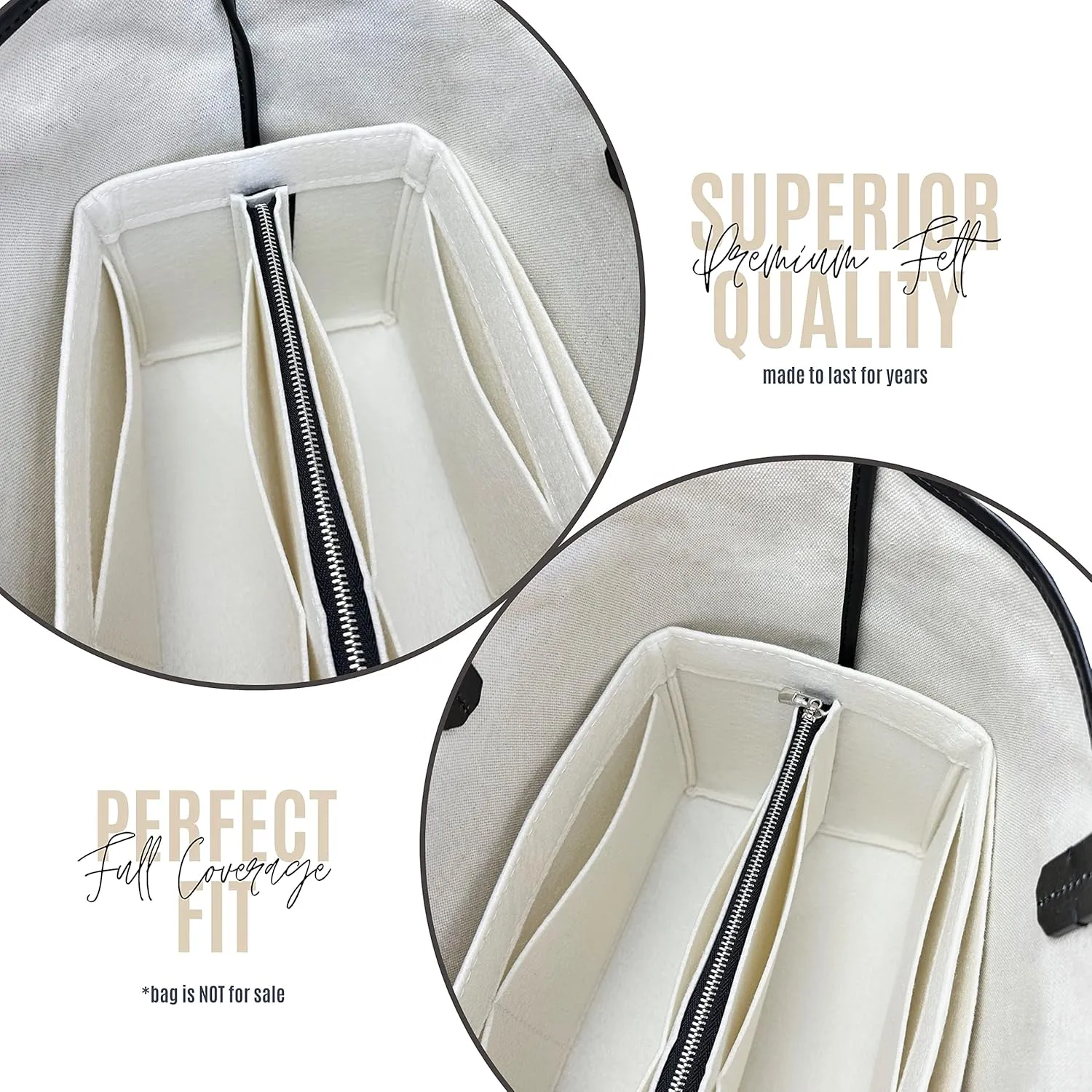 Premium Purse Organizer fits St louis PM Bag Organizer, Saint Louis GM Tote Bag Insert, Handmade 2mm Premium Felt Snug Sturdy Oval Shape with Silver Zipper (For St Louis GM, Beige)