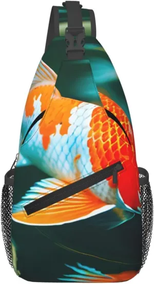 Pretty Koi Fish Print Sling Bag Crossbody Backpack For Women Men Hiking Travel Over The Shoulder Multipurpose Bag