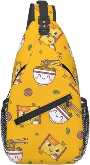 Printed Instant Noodles Cute Sling Bag Crossbody Backpack For Men Women, Durable Adjustable Strap Daypack Travel Shoulder Bag For Outdoor Activities, Gym, And Travel