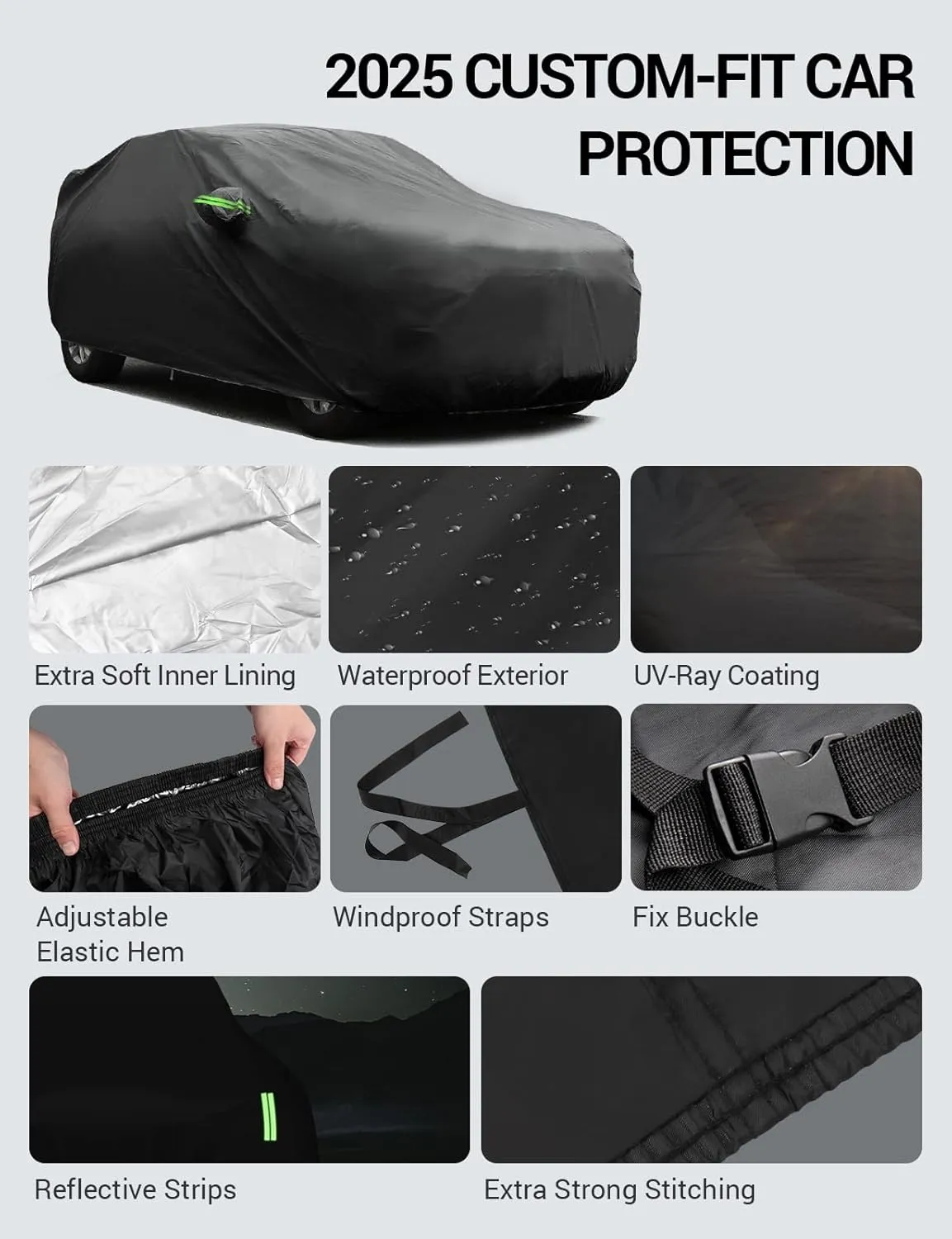 Proadsy 2025 Upgrade Car Cover Custom Fit for Ford Edge 2015-2025, Waterproof All Weather for Automobiles, Full Exterior Cover Rain Snow Sun Protector Indoor Outdoor Car Cover
