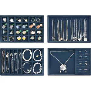 ProCase Set of 4 Stackable Jewelry Organizer Trays for Drawers, Jewelry Drawer Inserts Container Display Case Storage for Earring Necklace Rings Bracelet with Removable Dividers -Warmwhite