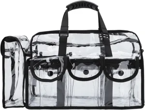 Professional Clear PVC Travel Makeup Kits Organizer Make up Set Bag MUA Carry All Artist Transparent Vinyl Travel Cosmetic Bag with 6 External Pockets & Tissue Holder (Black)