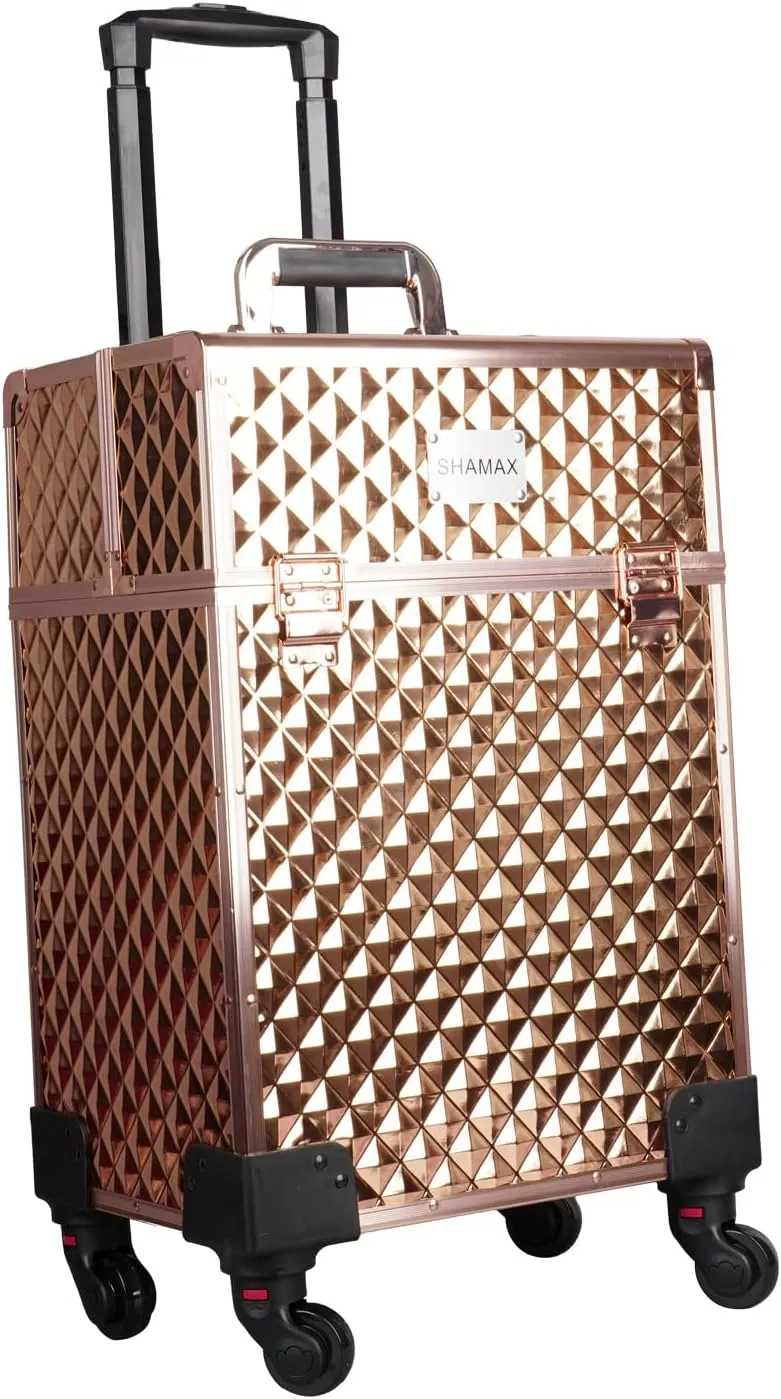 Professional Hardside Luggage Suitcase with Wheels, Jumbo Multi Function Artist Rolling Trolley Makeup Box Beauty Train Case Cosmetic Organizer Makeup Cosmetic Vanity Trolley (3599 Rosegold),