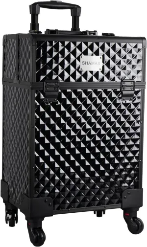 Professional Hardside Luggage Suitcase with Wheels, Jumbo Multi Function Artist Rolling Trolley Makeup Box Beauty Train Case Cosmetic Organizer Makeup Cosmetic Vanity Trolley, 8163 Black, L,