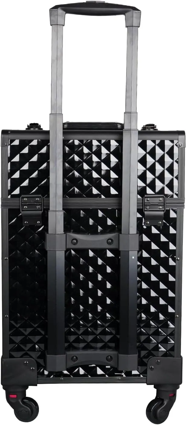 Professional Hardside Luggage Suitcase with Wheels, Jumbo Multi Function Artist Rolling Trolley Makeup Box Beauty Train Case Cosmetic Organizer Makeup Cosmetic Vanity Trolley, 8163 Black, L,