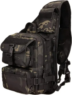 Protector Plus UNISTRENGH Tactical Military Daypack Sling Chest Pack Molle Laptop Crossbody Duty Large Shoulder Bag (Black scorpion camouflage)