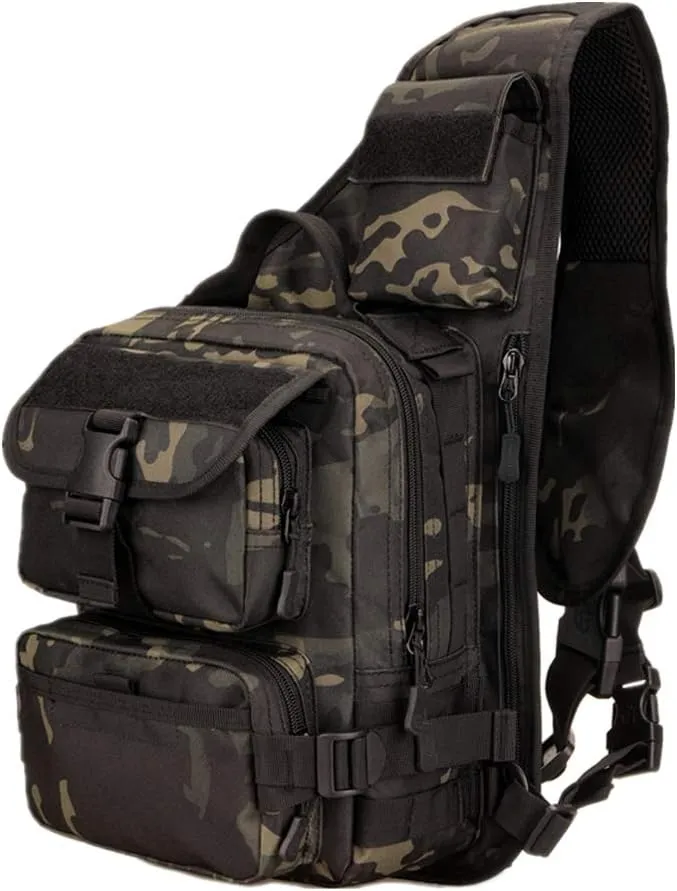 Protector Plus UNISTRENGH Tactical Military Daypack Sling Chest Pack Molle Laptop Crossbody Duty Large Shoulder Bag (Black scorpion camouflage)