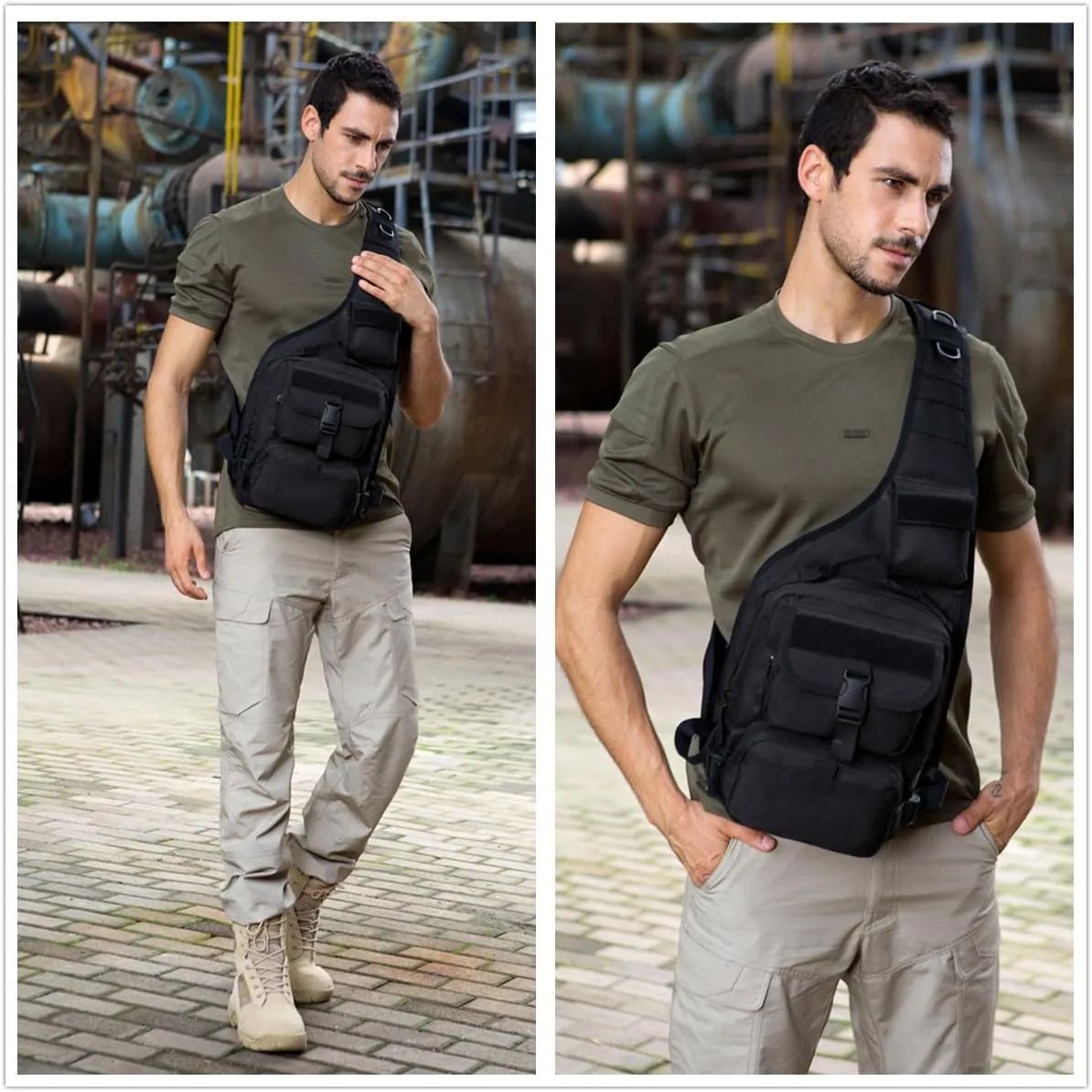Protector Plus UNISTRENGH Tactical Military Daypack Sling Chest Pack Molle Laptop Crossbody Duty Large Shoulder Bag (Black scorpion camouflage)