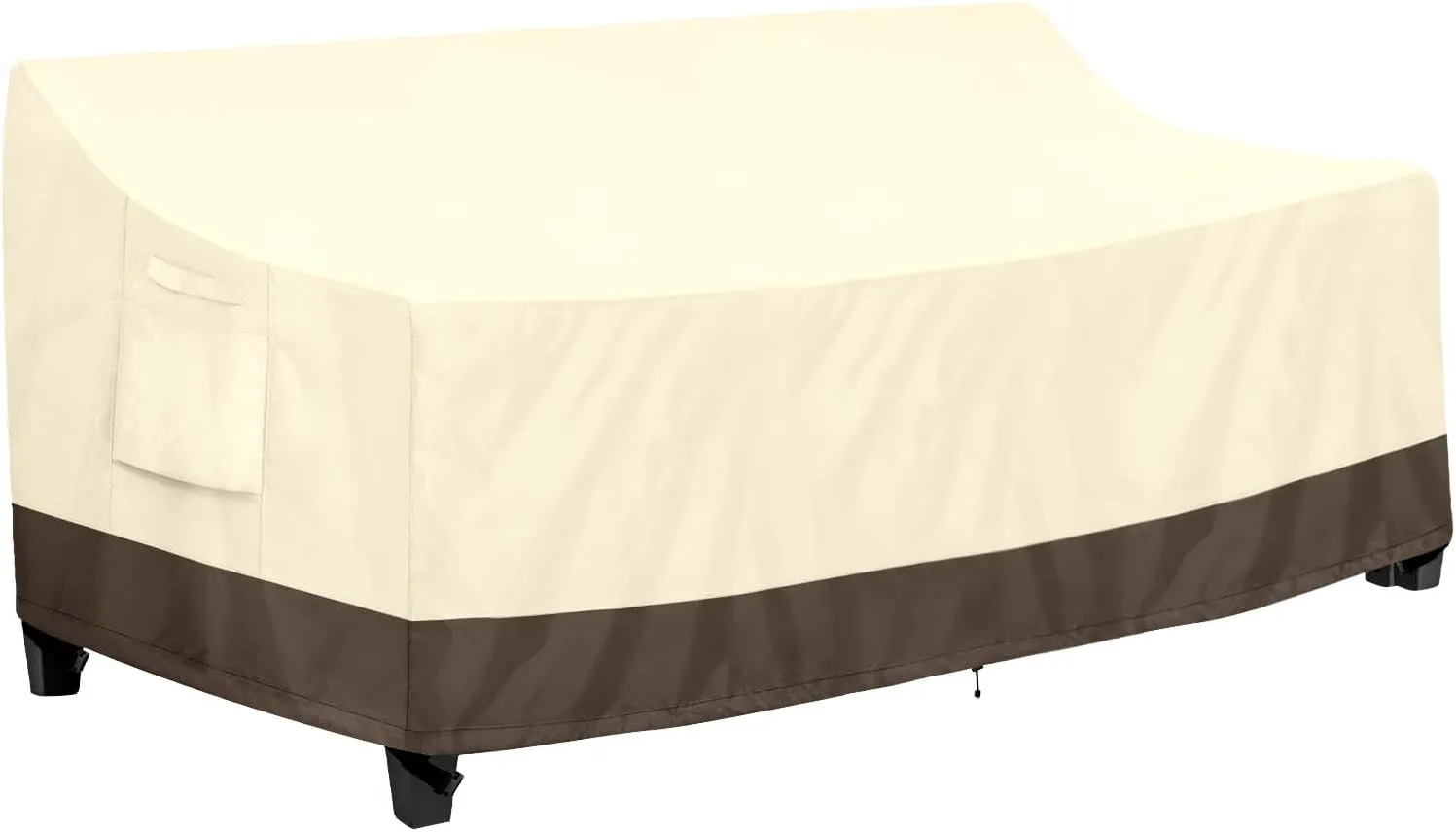 PureFit Outdoor Couch Cover Waterproof Patio Sofa Furniture Covers, 4-Seater Outdoor Cover with Air Vent and Handles, 104W x 40D x 35H Inches, Beige/Brown