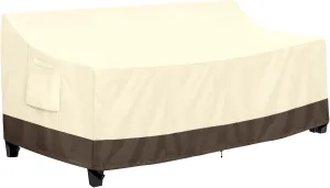 PureFit Outdoor Couch Cover Waterproof Patio Sofa Furniture Covers, 4-Seater Outdoor Cover with Air Vent and Handles, 104W x 40D x 35H Inches, Beige/Brown