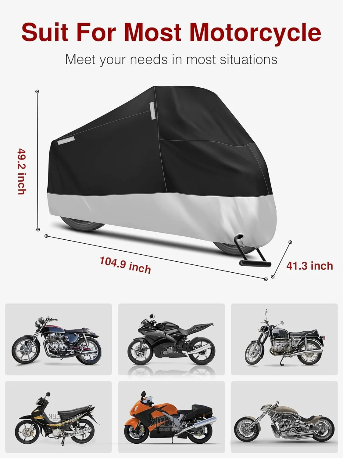 Puroma Motorcycle Cover Heavy Duty Scooter Cover Waterproof Outdoor All Season Universal Weather Quality Protection with Night Reflective, Lock Holes and Storage Bag Fits up to 105" Motorcycle Vehicle