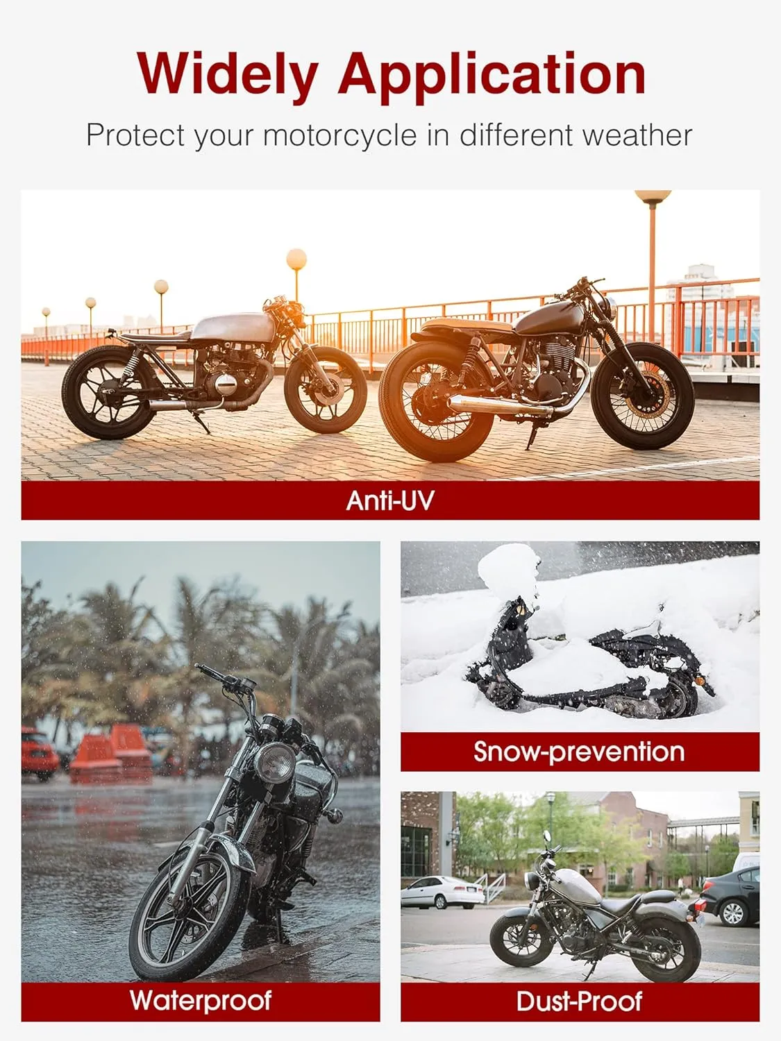 Puroma Motorcycle Cover Heavy Duty Scooter Cover Waterproof Outdoor All Season Universal Weather Quality Protection with Night Reflective, Lock Holes and Storage Bag Fits up to 105" Motorcycle Vehicle