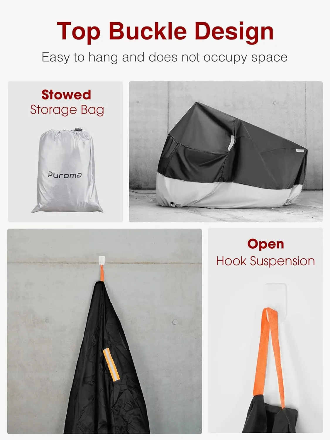 Puroma Motorcycle Cover Heavy Duty Scooter Cover Waterproof Outdoor All Season Universal Weather Quality Protection with Night Reflective, Lock Holes and Storage Bag Fits up to 105" Motorcycle Vehicle