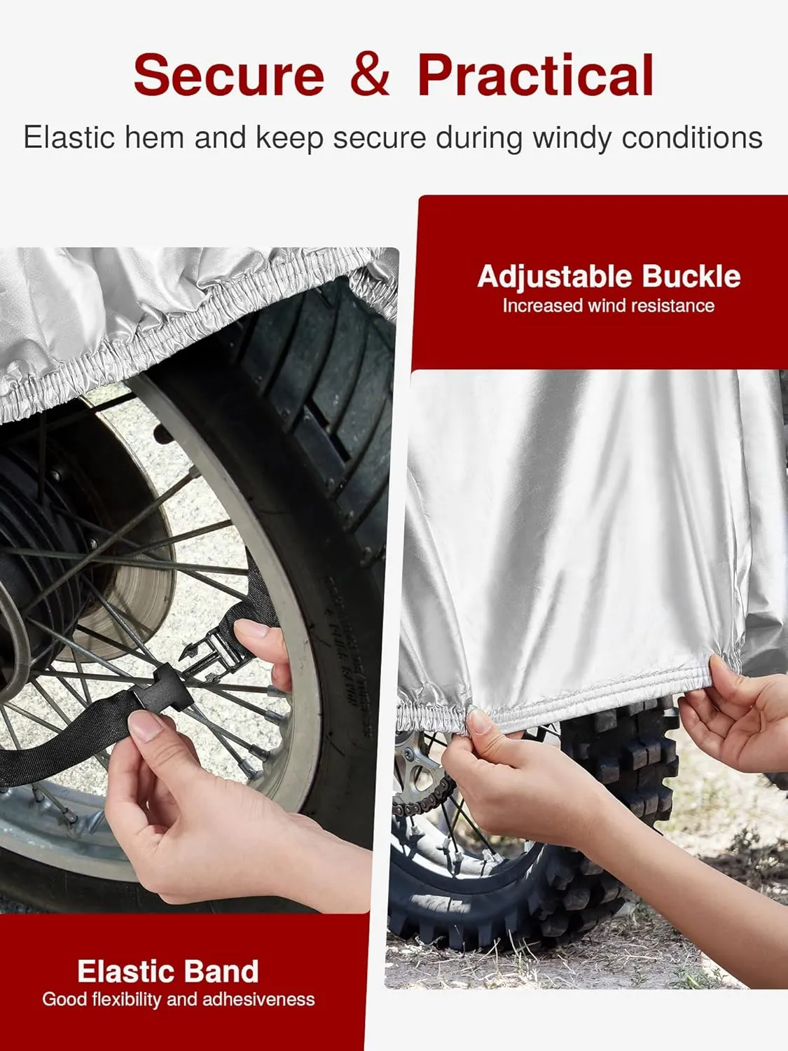 Puroma Motorcycle Cover Heavy Duty Scooter Cover Waterproof Outdoor All Season Universal Weather Quality Protection with Night Reflective, Lock Holes and Storage Bag Fits up to 105" Motorcycle Vehicle