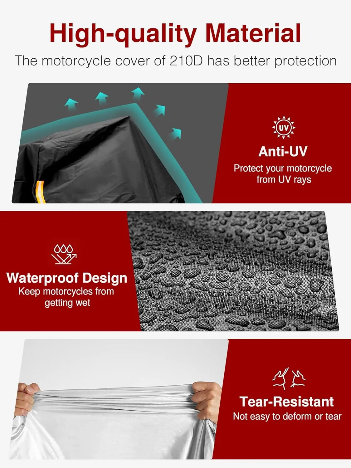 Puroma Motorcycle Cover Heavy Duty Scooter Cover Waterproof Outdoor All Season Universal Weather Quality Protection with Night Reflective, Lock Holes and Storage Bag Fits up to 105" Motorcycle Vehicle