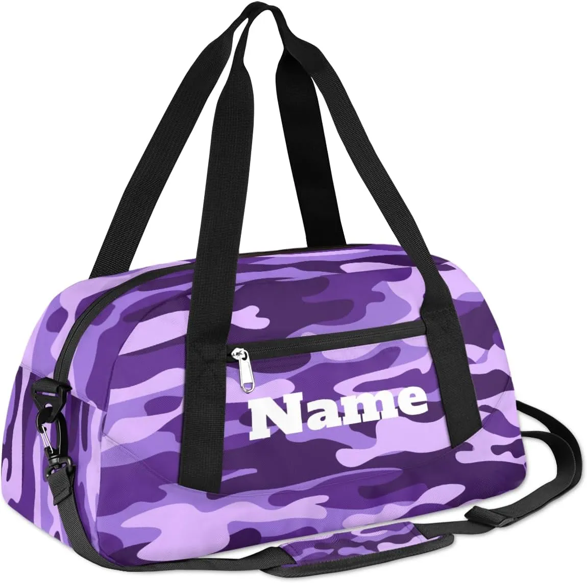 Purple and Black Camouflage Custom Name Kids Duffel Bags Personalized Customized Sports Gym Bag Girls Dance Bag Tote Overnight Weekender Sleepover Carry On Travel Bag for Boys Girls