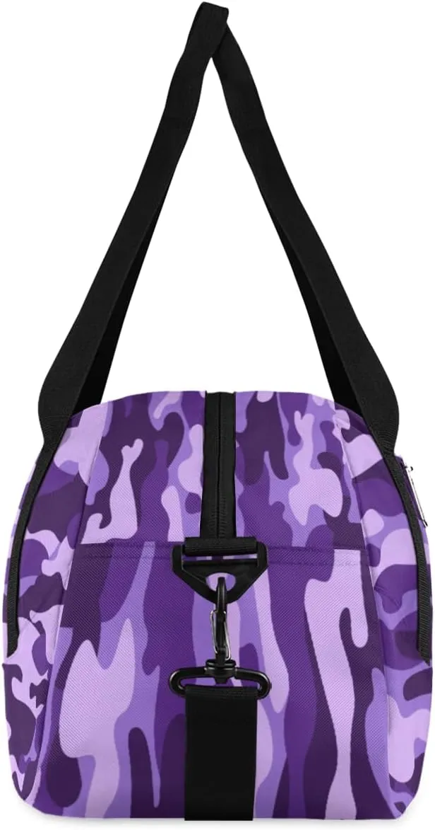 Purple and Black Camouflage Custom Name Kids Duffel Bags Personalized Customized Sports Gym Bag Girls Dance Bag Tote Overnight Weekender Sleepover Carry On Travel Bag for Boys Girls