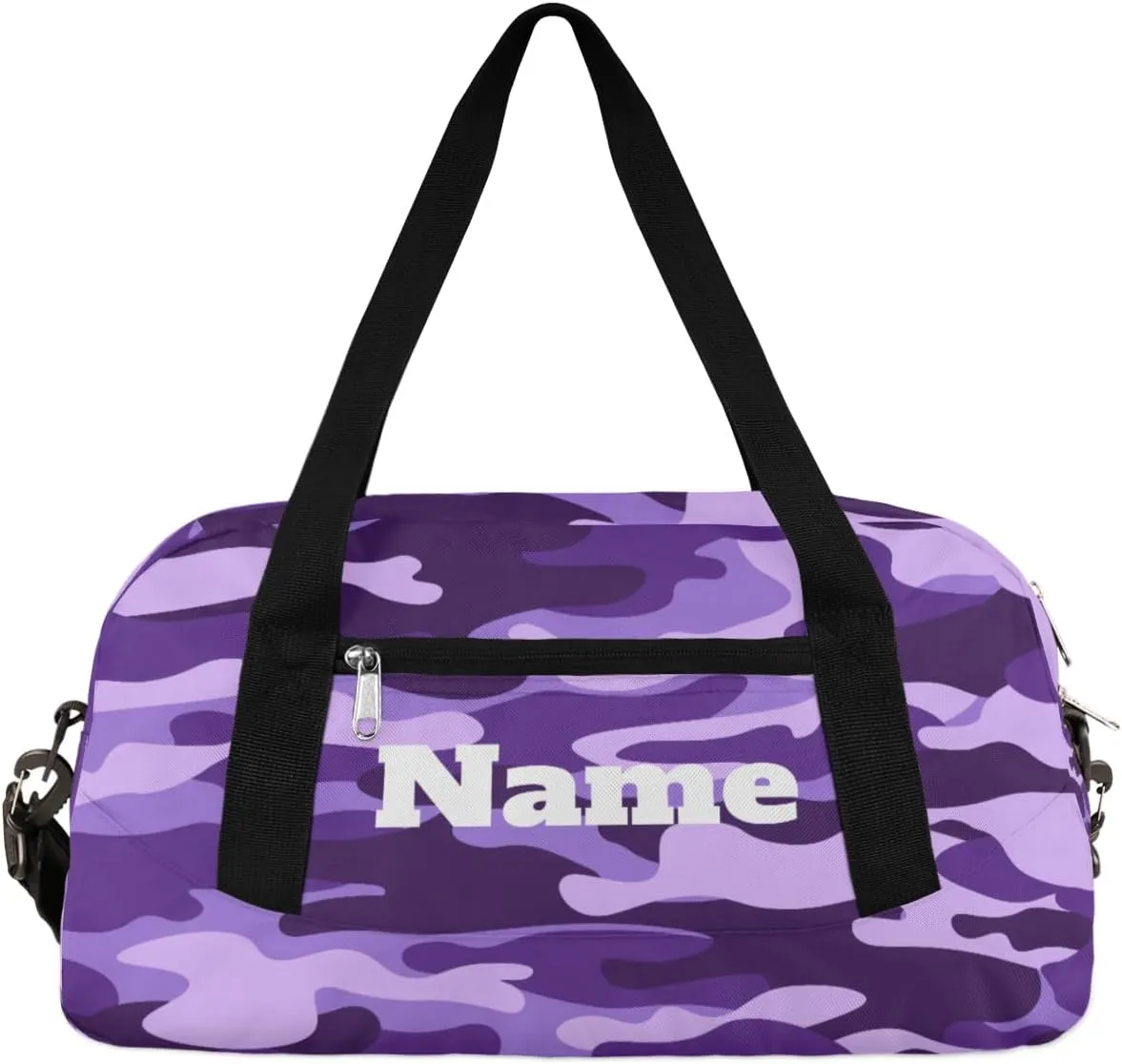 Purple and Black Camouflage Custom Name Kids Duffel Bags Personalized Customized Sports Gym Bag Girls Dance Bag Tote Overnight Weekender Sleepover Carry On Travel Bag for Boys Girls