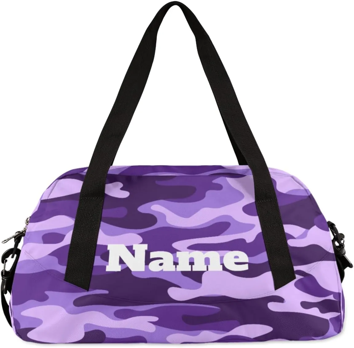 Purple and Black Camouflage Custom Name Kids Duffel Bags Personalized Customized Sports Gym Bag Girls Dance Bag Tote Overnight Weekender Sleepover Carry On Travel Bag for Boys Girls