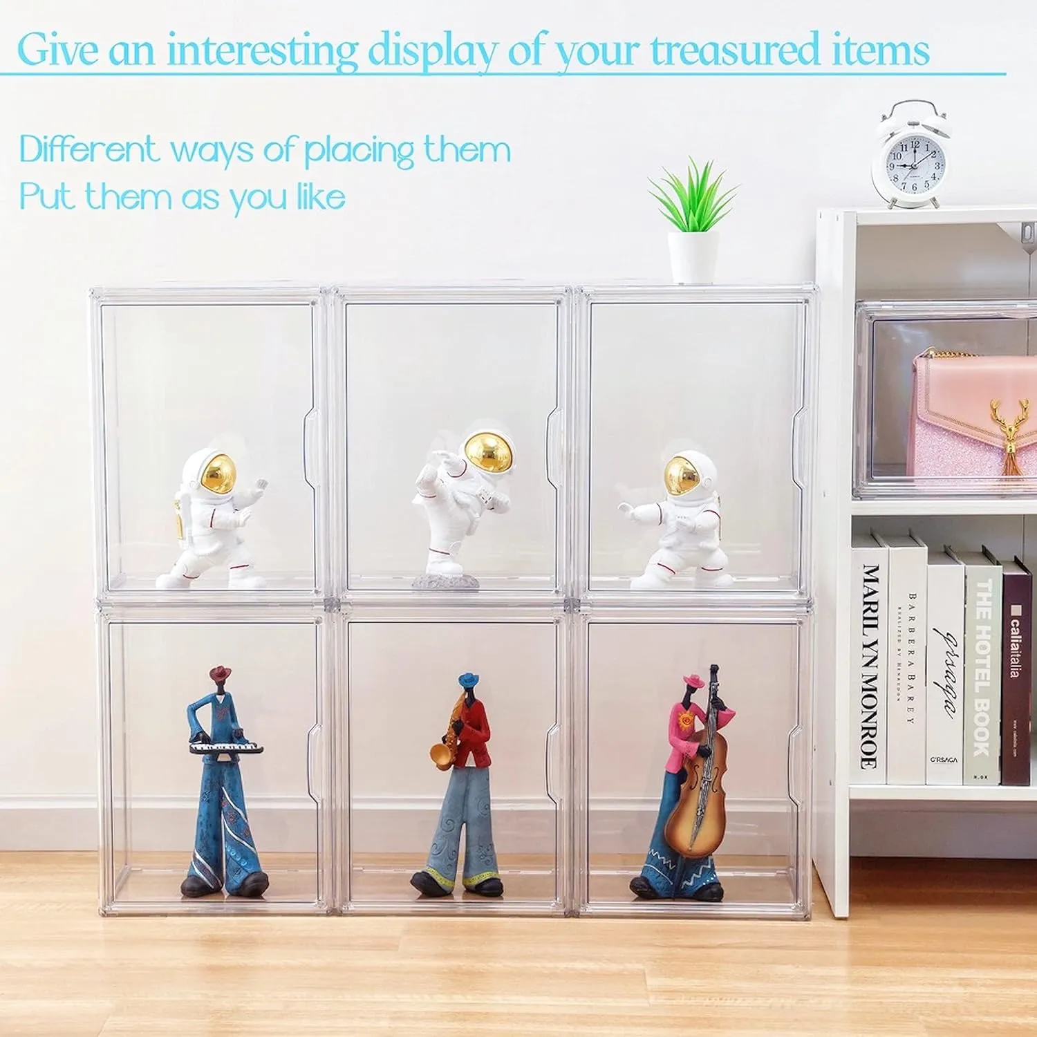 Purse and Handbag Storage Organizer for Closet, Clear Acrylic Display Case for Collectibles, 3 Pack Plastic Storage Boxes with Magnetic Door for Wallet, Cosmetic (Large Door)