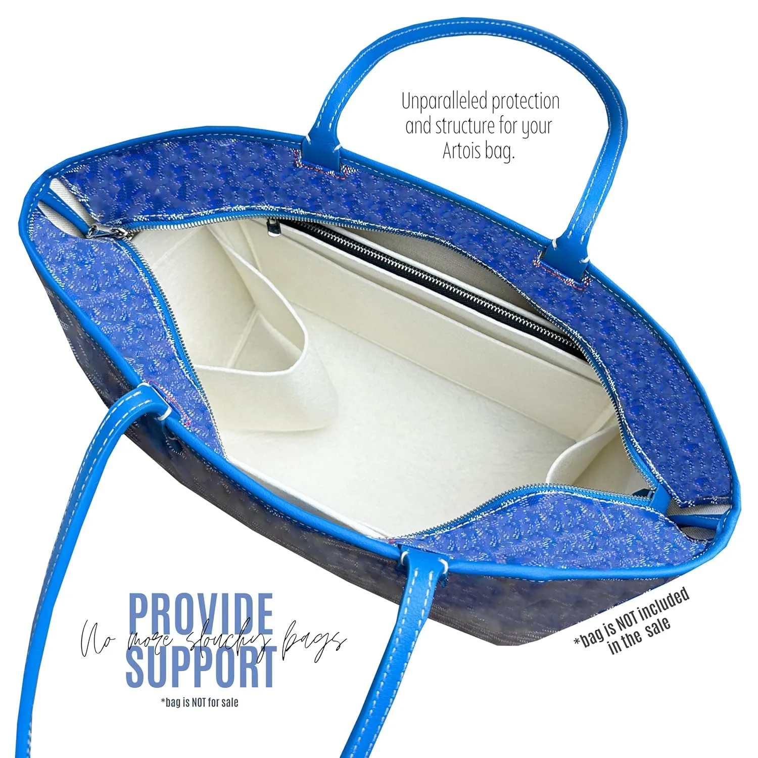 Purse Organizer for Artois MM Bag Organizer, Artois PM Bag Organizer, Artois MM Insert, Handmade 2mm Wool Premium Felt Insert with Silver Zipper Snug Sturdy Fit (Artois PM, Geyser Blue)