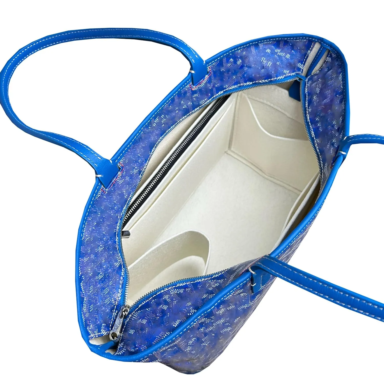 Purse Organizer for Artois MM Bag Organizer, Artois PM Bag Organizer, Artois MM Insert, Handmade 2mm Wool Premium Felt Insert with Silver Zipper Snug Sturdy Fit (Artois PM, Geyser Blue)