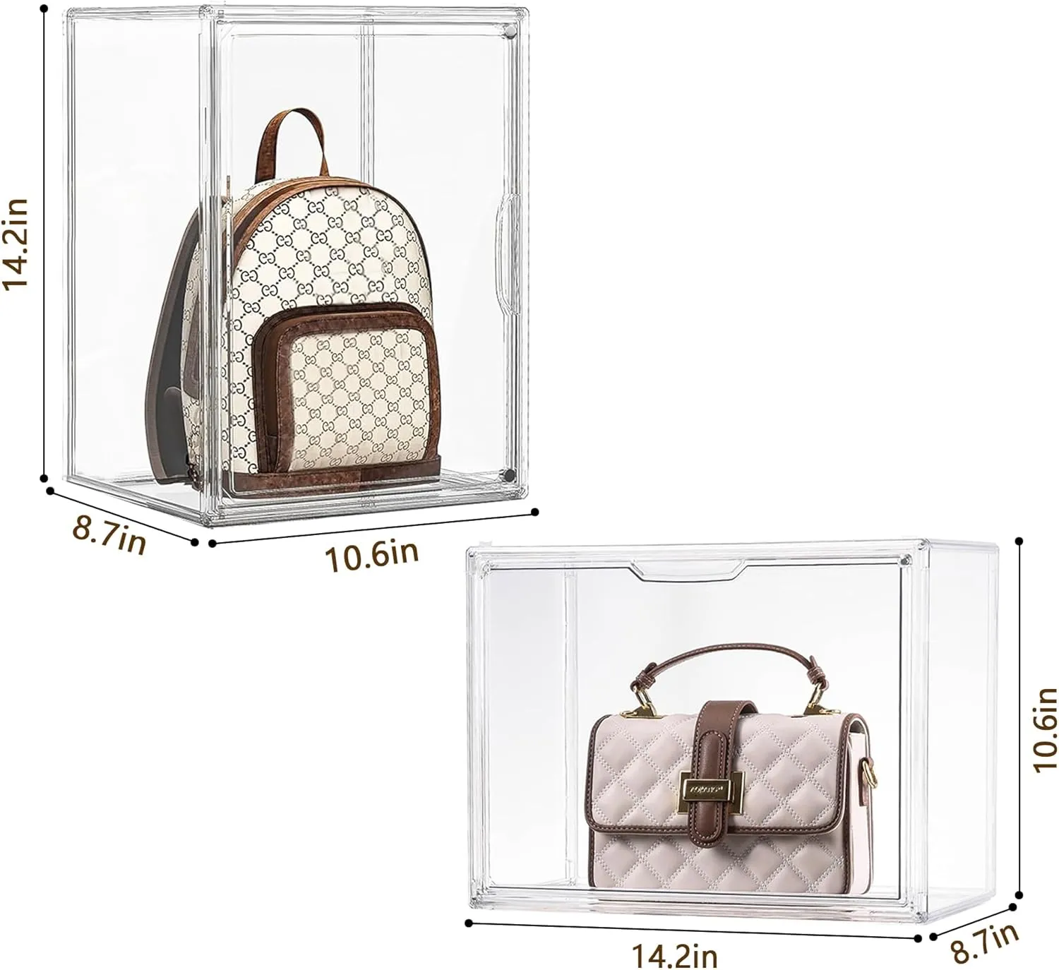 Purse Organizer for Closet, 5 Pack Clear Acrylic Display Case for Purse Handbag Storage, Stackable Purse Storage Boxes with Magnetic Door for Collectibles, Wallet, Cosmetic