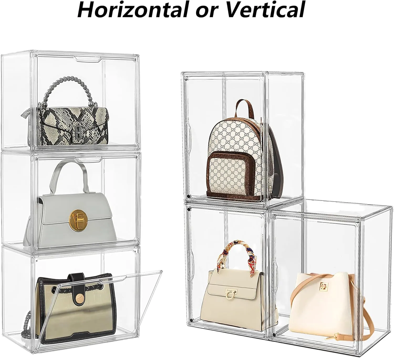 Purse Organizer for Closet,9 Pack Clear Acrylic Display Case for Handbag Organizer, Purse Storage Box with Magnetic Door, Plastic Storage Bins for Book, Collectibles, Cosmetic