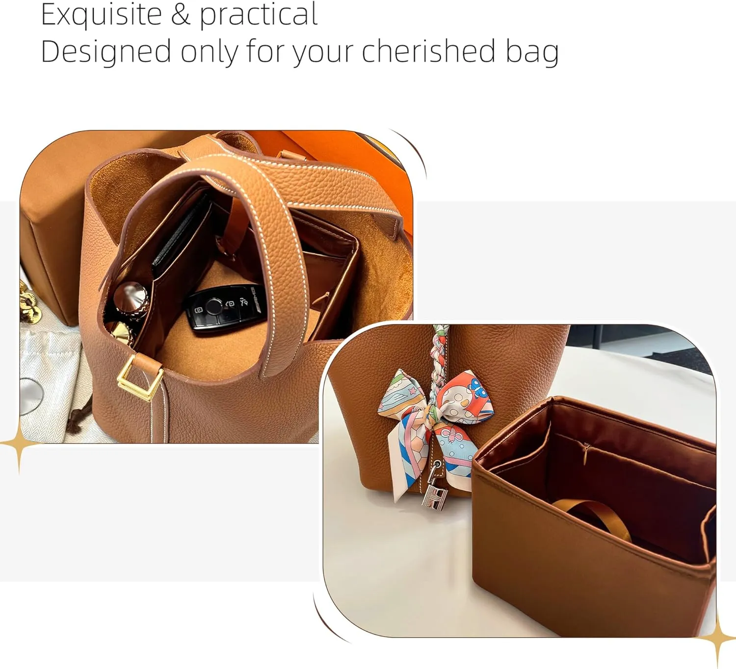 Purse Organizer for Picotin 18/22,Silky Smooth Insert,Lightweight Inside Bag,Luxury Handbag Storage(Picotin 22 with Zipper,Gold)