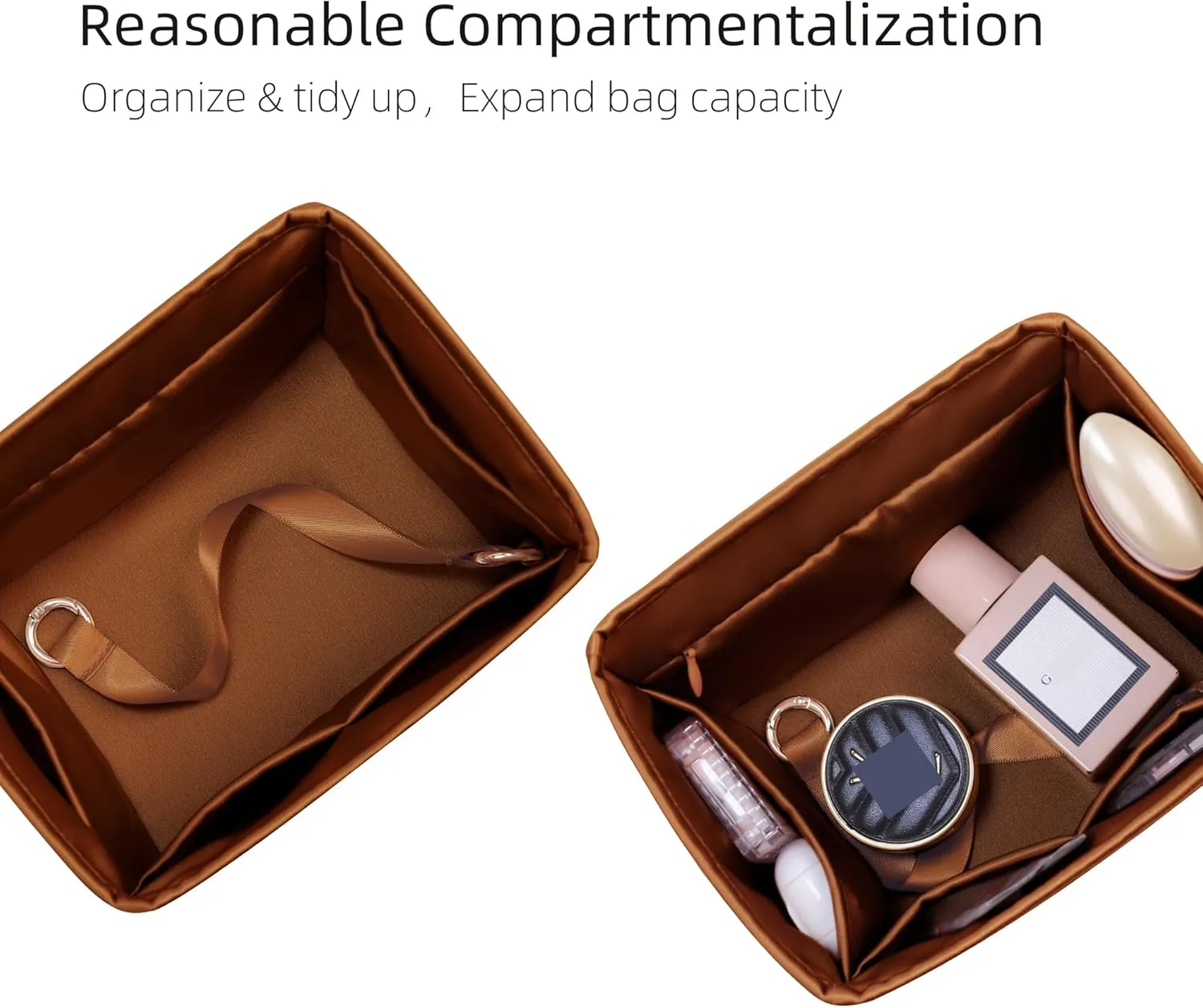 Purse Organizer for Picotin 18/22,Silky Smooth Insert,Lightweight Inside Bag,Luxury Handbag Storage(Picotin 22 with Zipper,Gold)