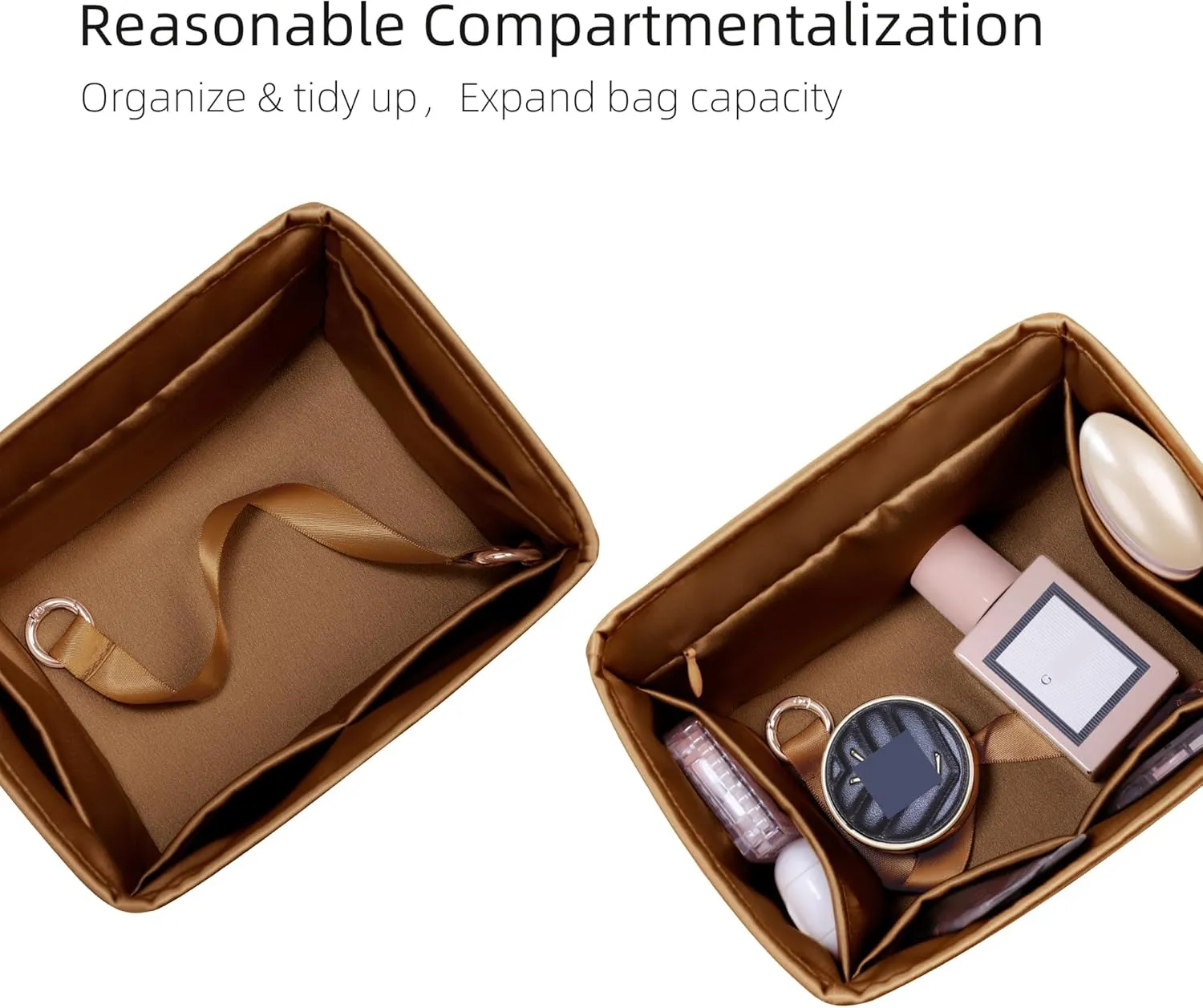 Purse Organizer for Picotin 18/22,Silky Smooth Insert,Lightweight Inside Bag,Luxury Handbag Storage(Picotin 22 with Zipper,Gold)