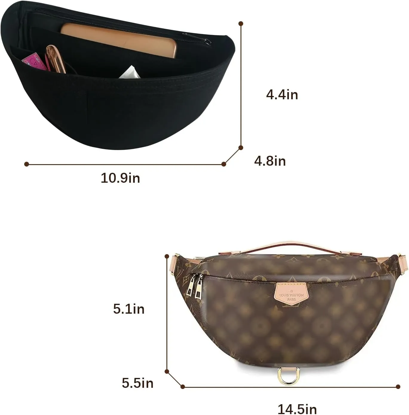 Purse Organizer for Waistpack Inner Lining Sleeve Bag Storage Bag Insert Y067-black