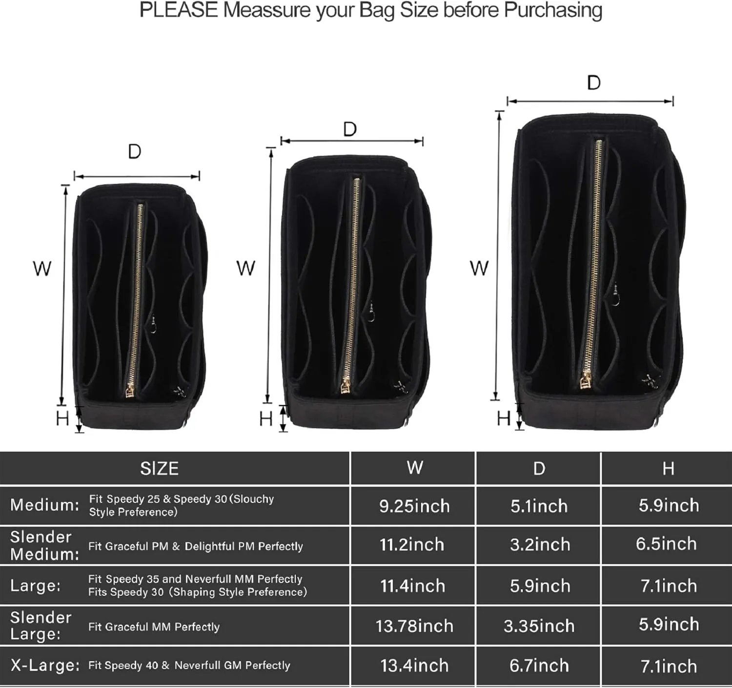 Purse Organizer Insert, Bag Organizer, Bag in Bag, Perfect for Speedy Neverfull and More, 5 Size