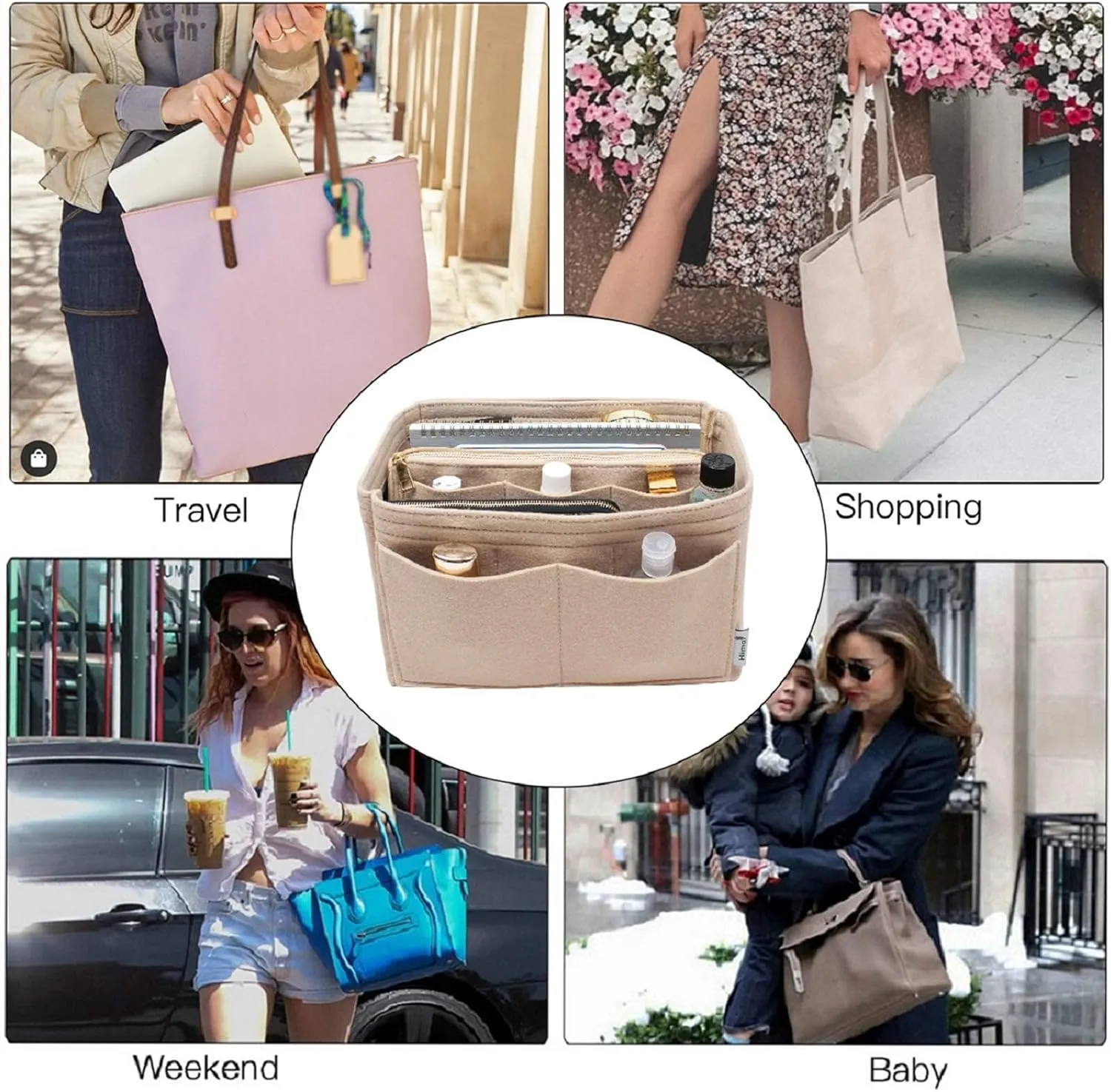 Purse Organizer Insert, Bag Organizer, Bag in Bag, Perfect for Speedy Neverfull and More, 5 Size
